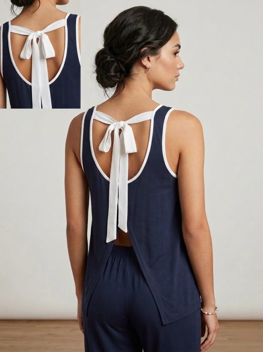 NWT The Limited super soft navy blue tank top & bow detail 100% rayon size S